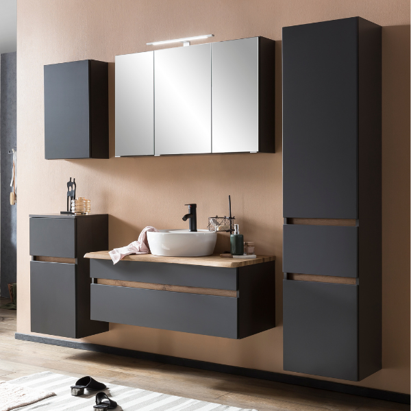 Armoire de toilette Vikas 100cm 3 portes avec éclairage - anthracite - Image 6
