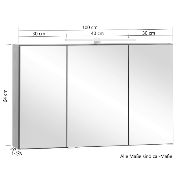 Armoire de toilette Vikas 100cm 3 portes avec éclairage - chêne - Image 4