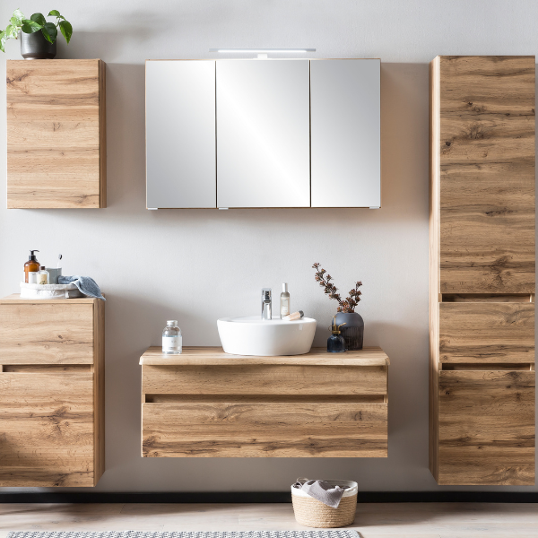 Armoire de toilette Vikas 100cm 3 portes avec éclairage - chêne - Image 5