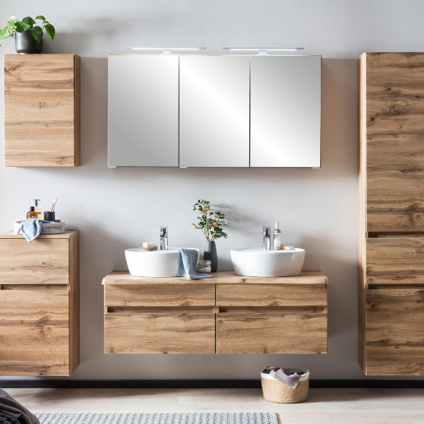 Armoire de toilette Vikas 120cm 3 portes avec éclairage - chêne - Image 3