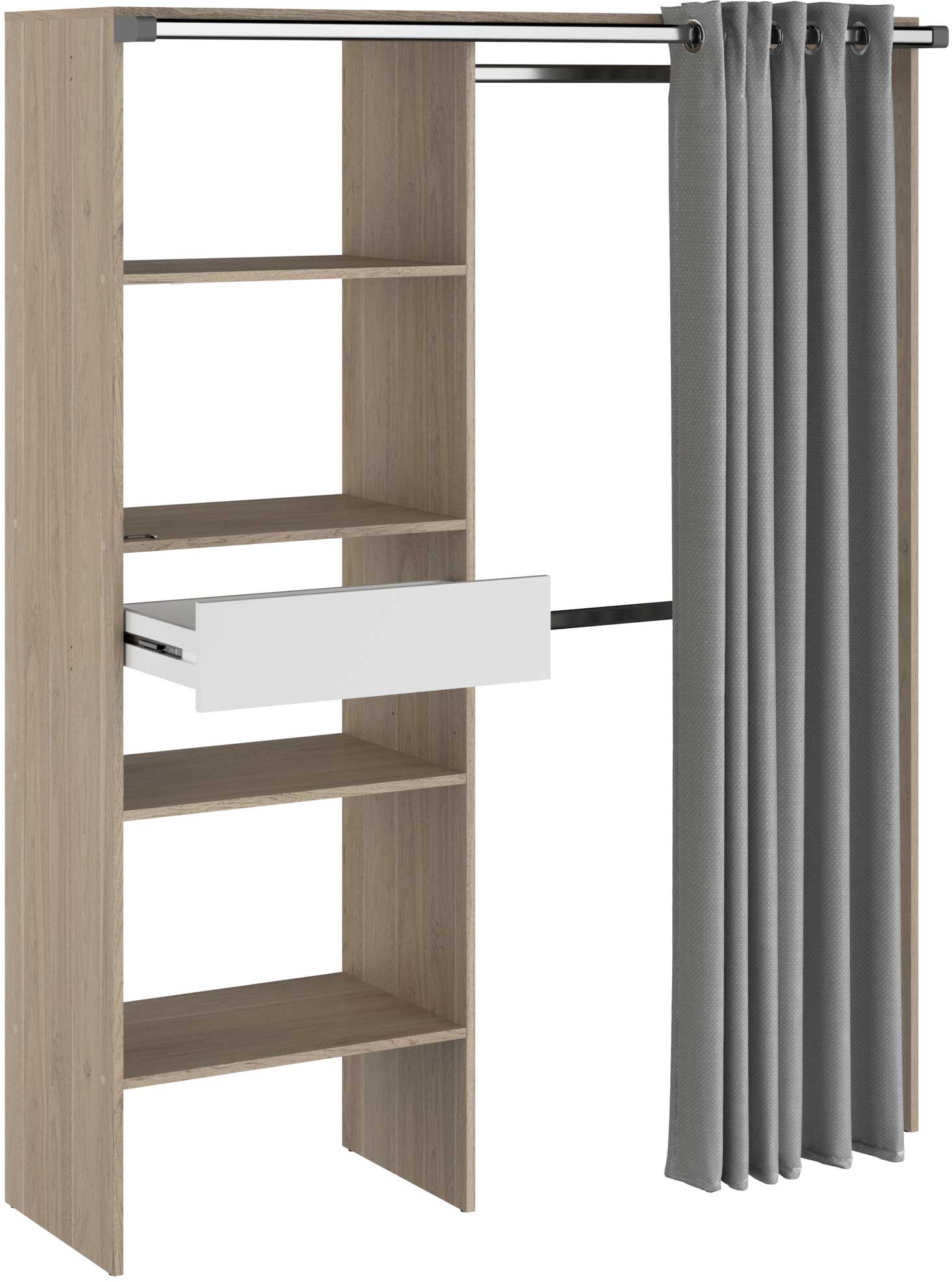 Armoire Gary avec rideau 1 tiroir - chêne/gris - Image 4