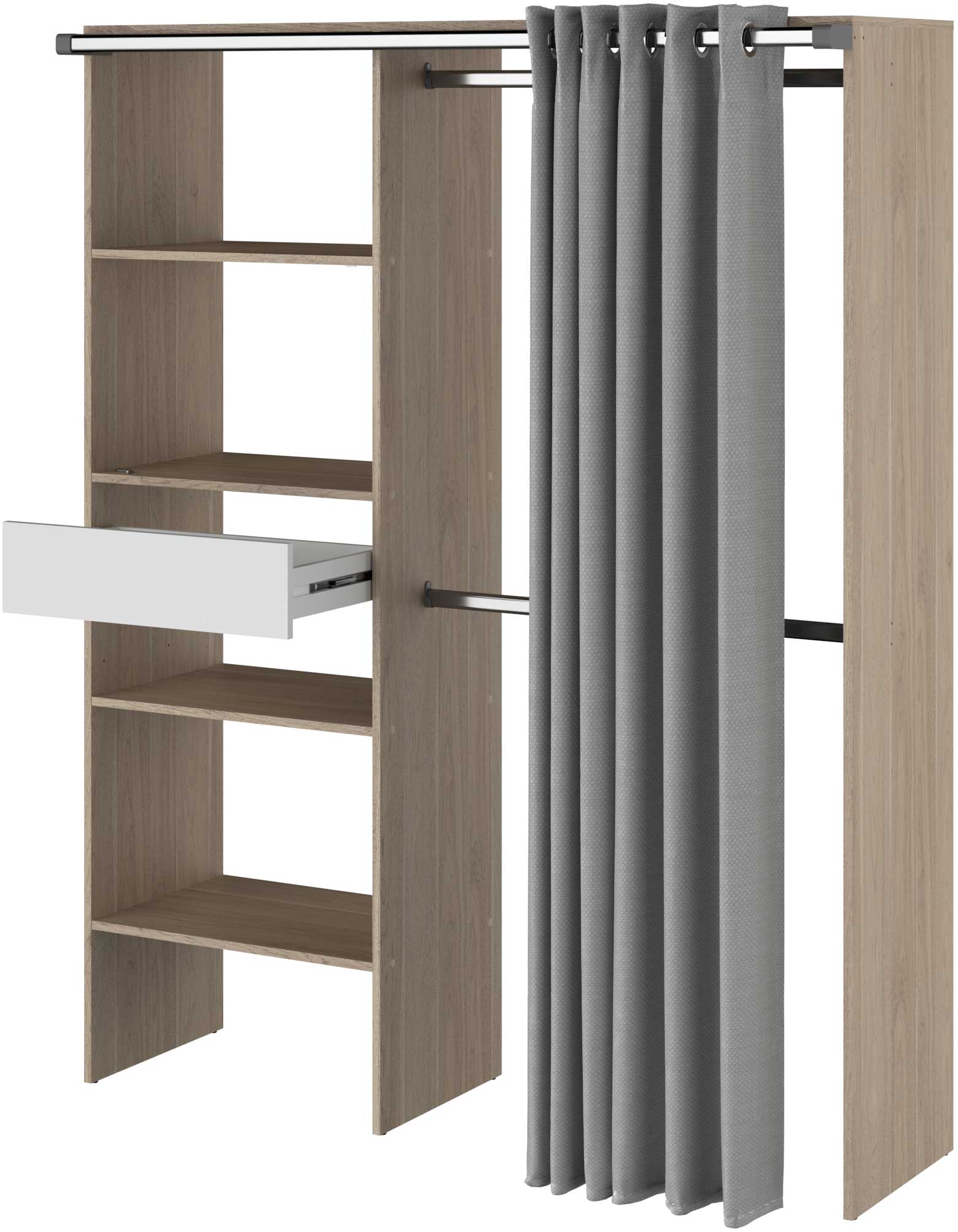 Armoire Gary avec rideau 1 tiroir - chêne/gris - Image 6