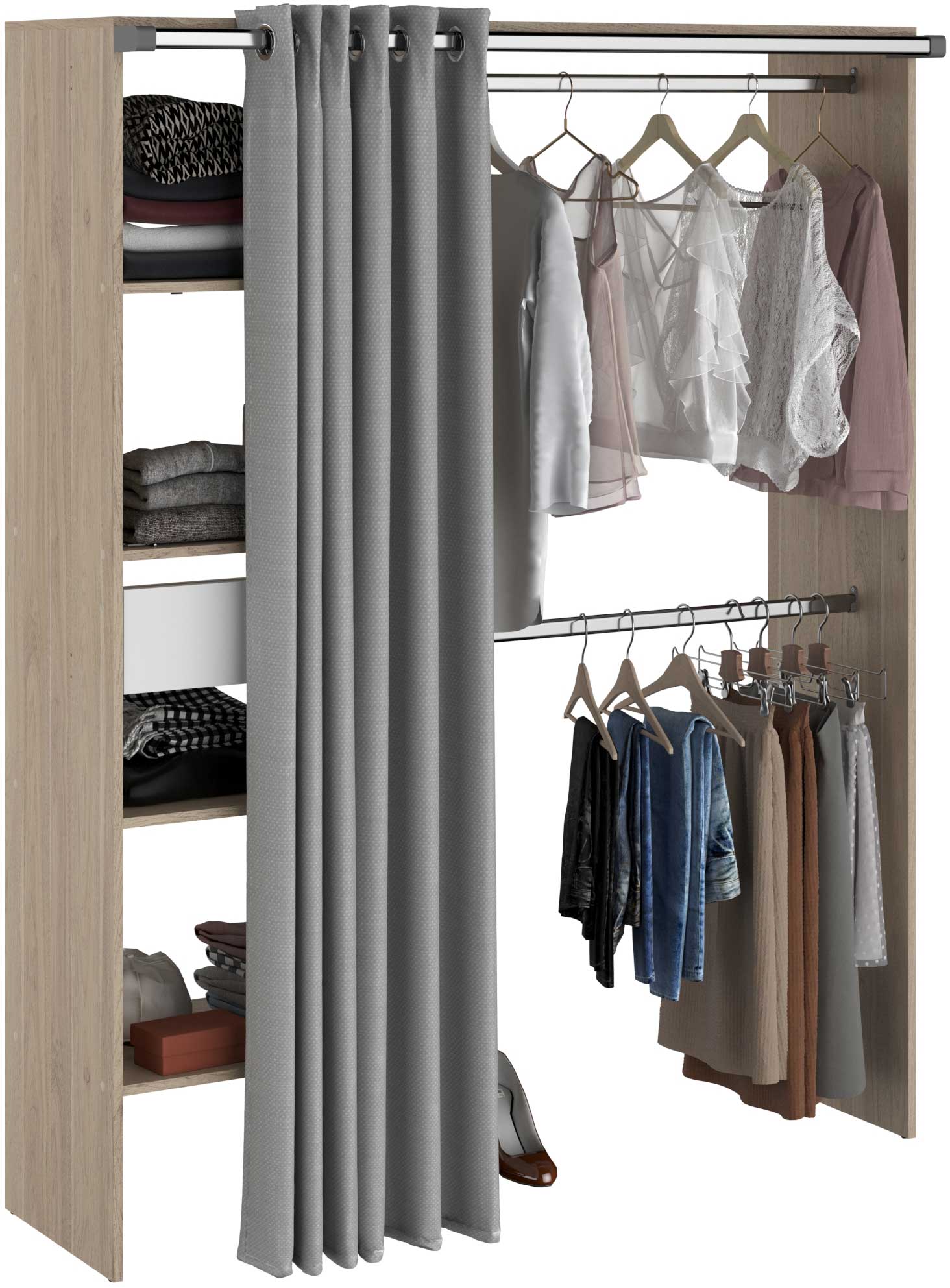 Armoire Gary avec rideau 1 tiroir - chêne/gris - Image 10