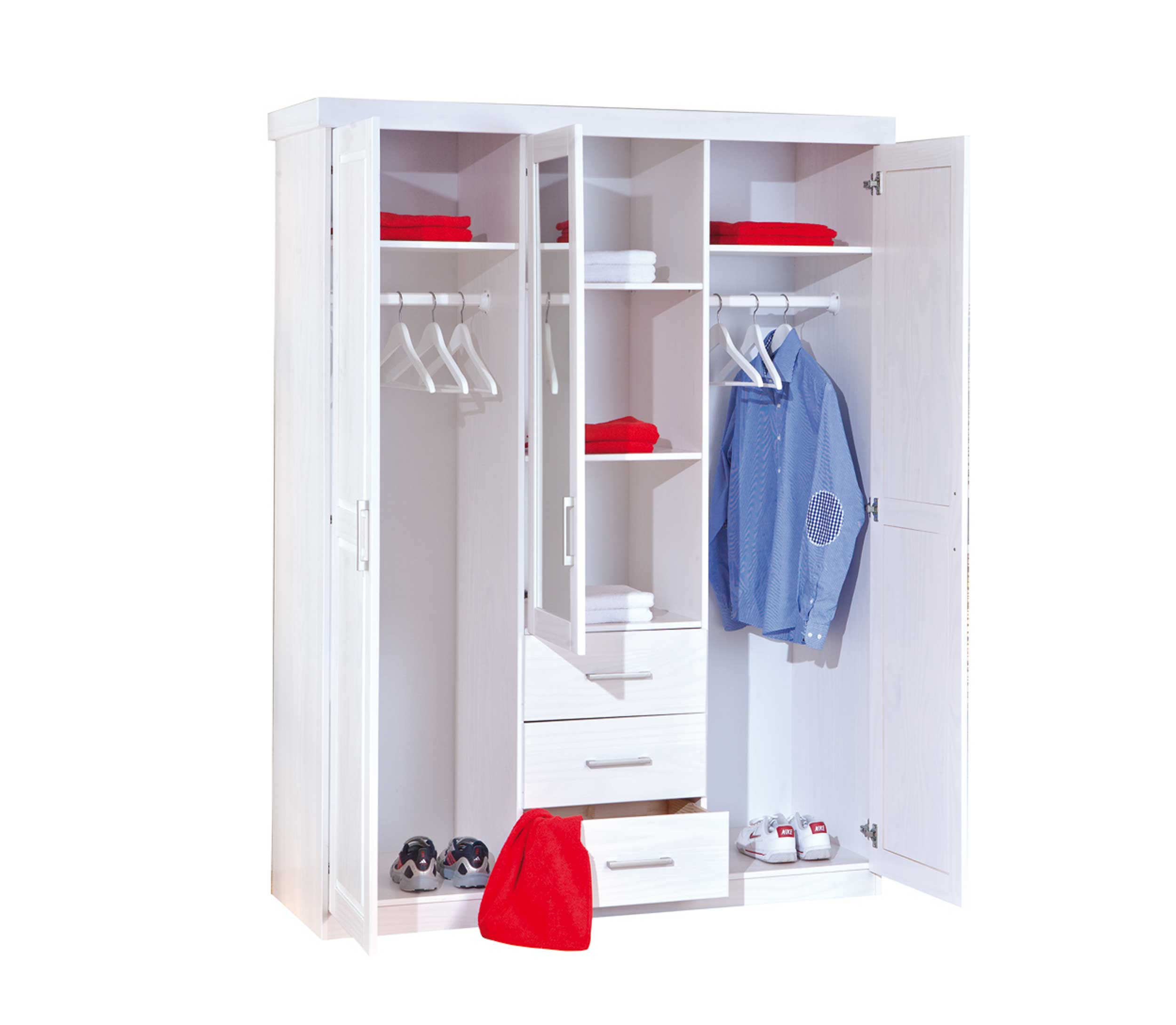 Armoire Geraldo 140cm avec 3 portes & miroir - blanc - Image 5