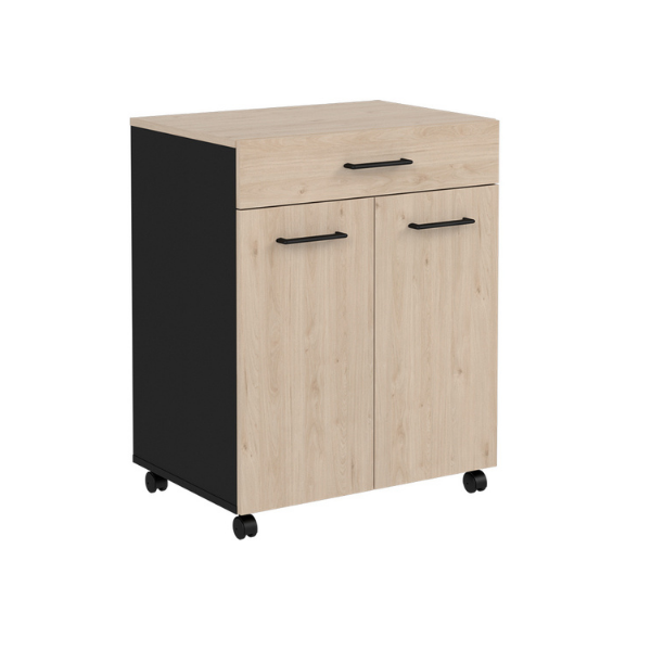 Armoire Item 60x43x75cm 2 portes & 1 tiroir avec roues  - chêne/noir - Image 3