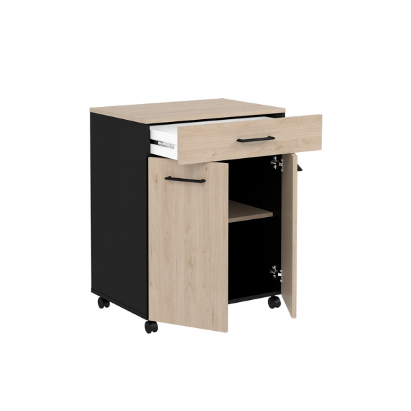 Armoire Item 60x43x75cm 2 portes & 1 tiroir avec roues  - chêne/noir - Image 4