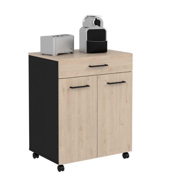 Armoire Item 60x43x75cm 2 portes & 1 tiroir avec roues  - chêne/noir