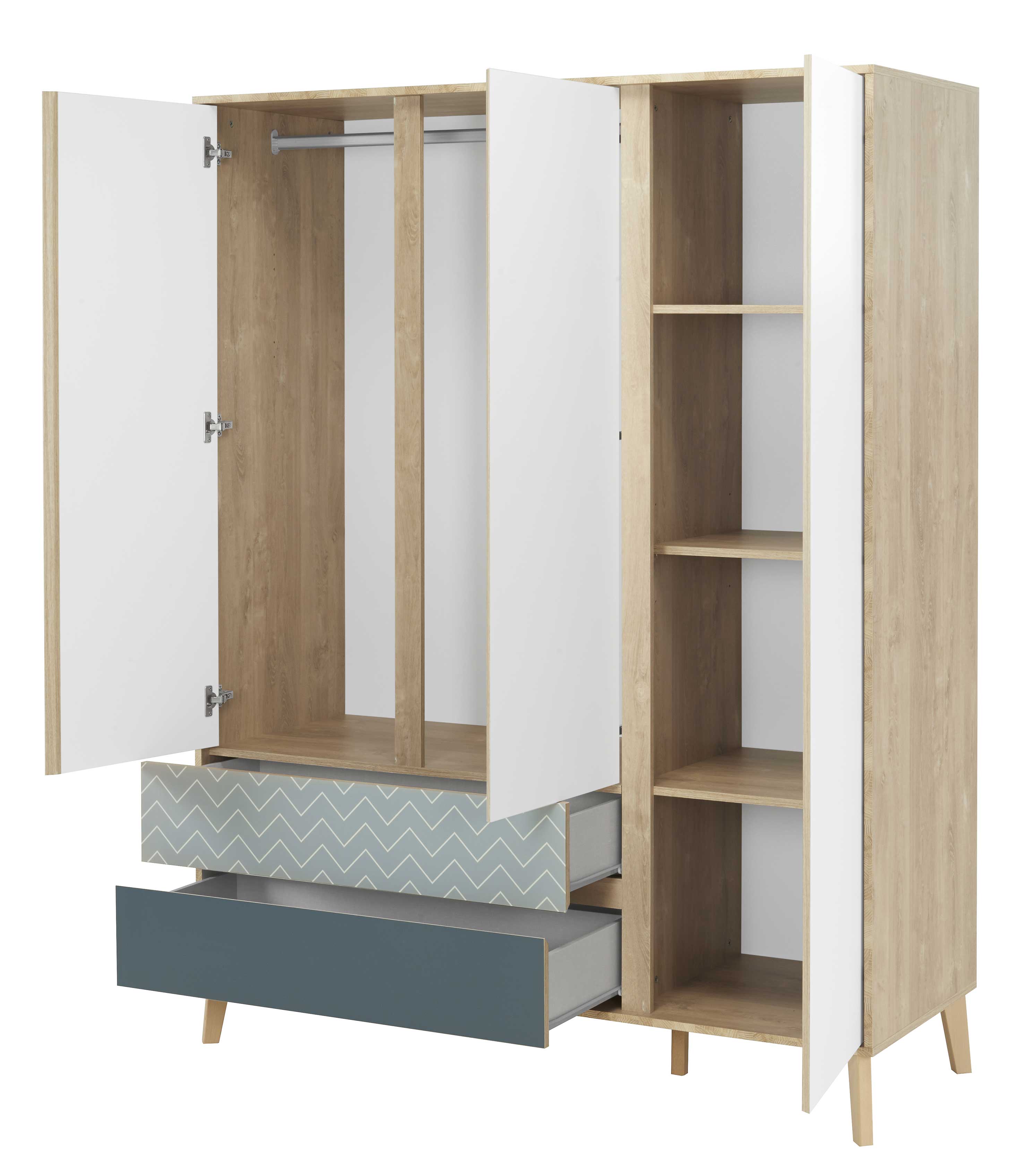 Armoire Lina 153cm avec 3 portes - brun/blanc/bleu - Image 4