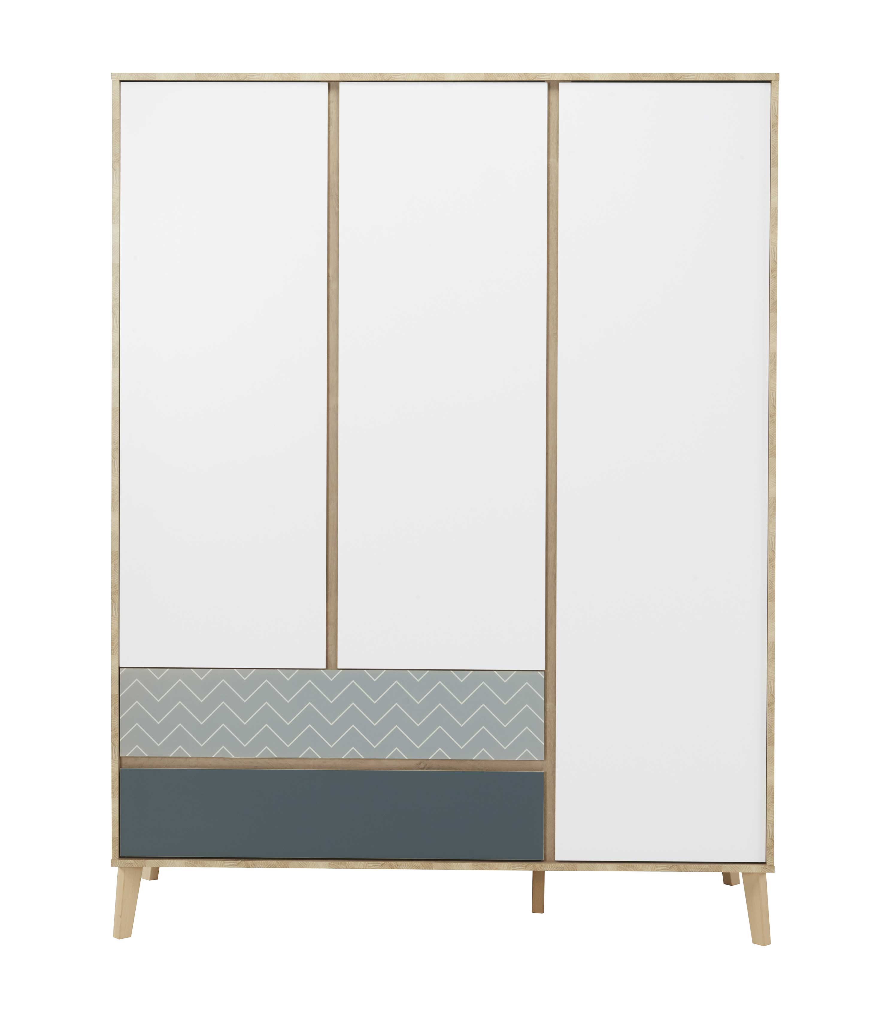 Armoire Lina 153cm avec 3 portes - brun/blanc/bleu - Image 6