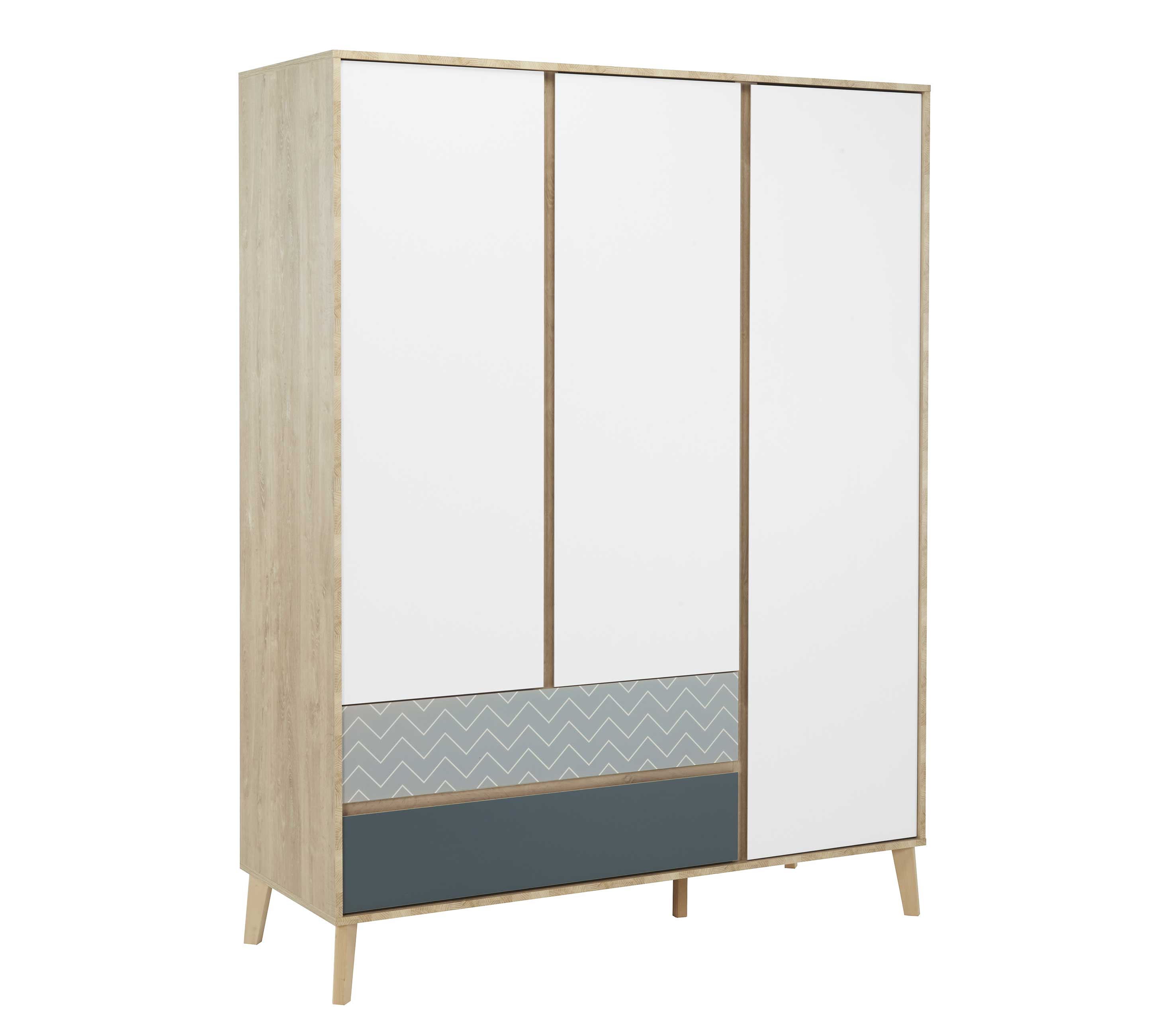Armoire Lina 153cm avec 3 portes - brun/blanc/bleu - Image 1