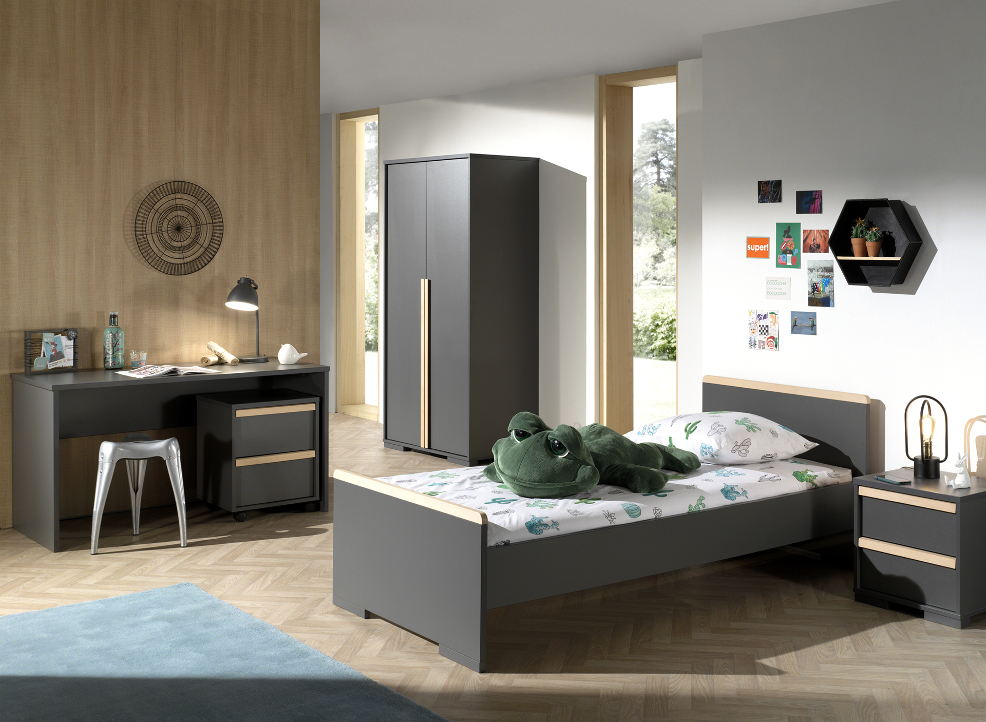 Armoire London 98cm avec 2 portes - anthracite - Image 5