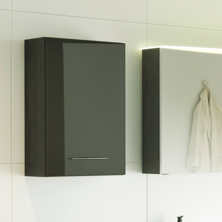 Armoire murale Florent 40cm 1 porte - graphite/gris brillant - Image 1