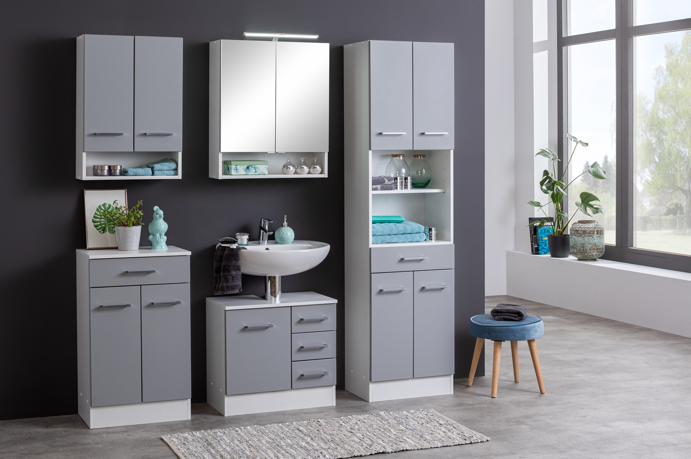 Armoire murale Ricca 50cm 2 portes - blanc/gris clair - Image 10