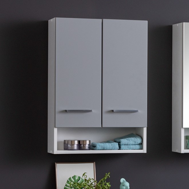 Armoire murale Ricca 50cm 2 portes - blanc/gris clair - Image 1