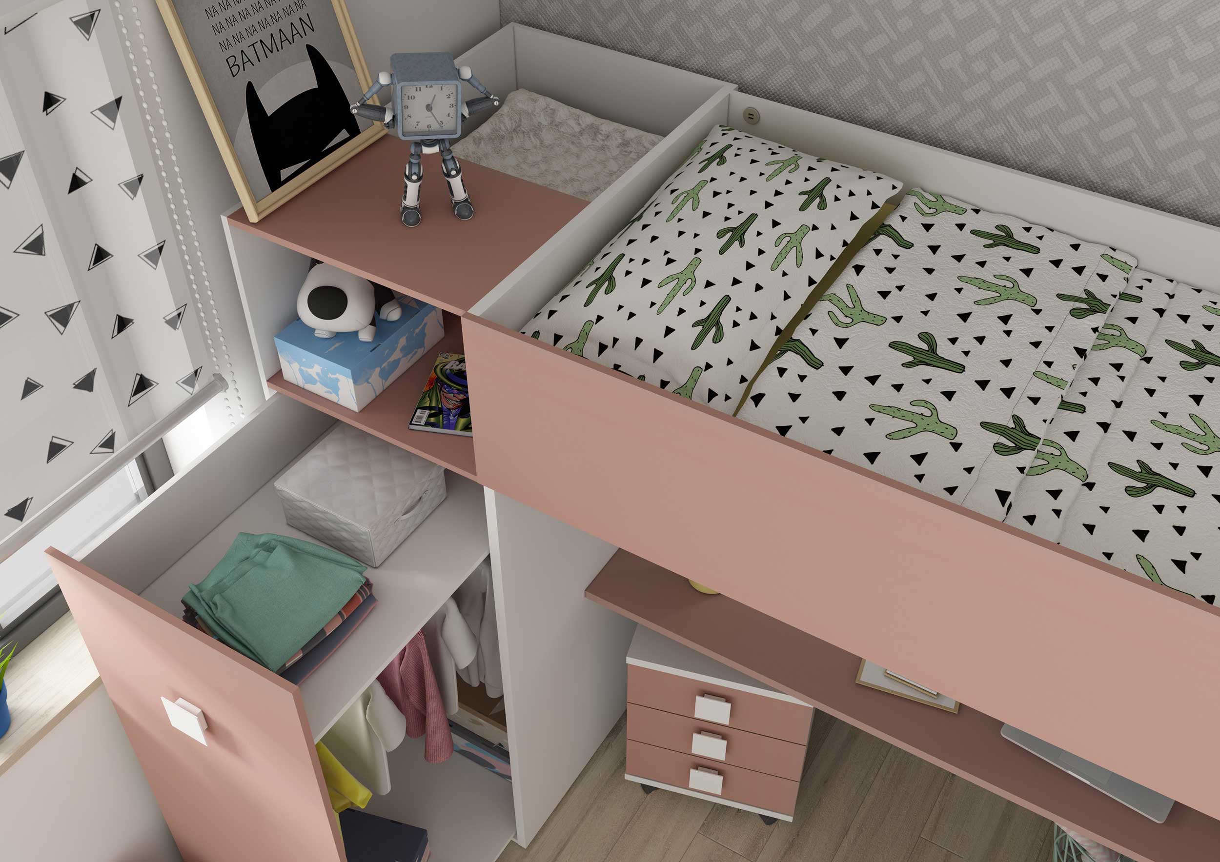 Armoire pour lit mezzanine Jet - vieux rose - Image 7