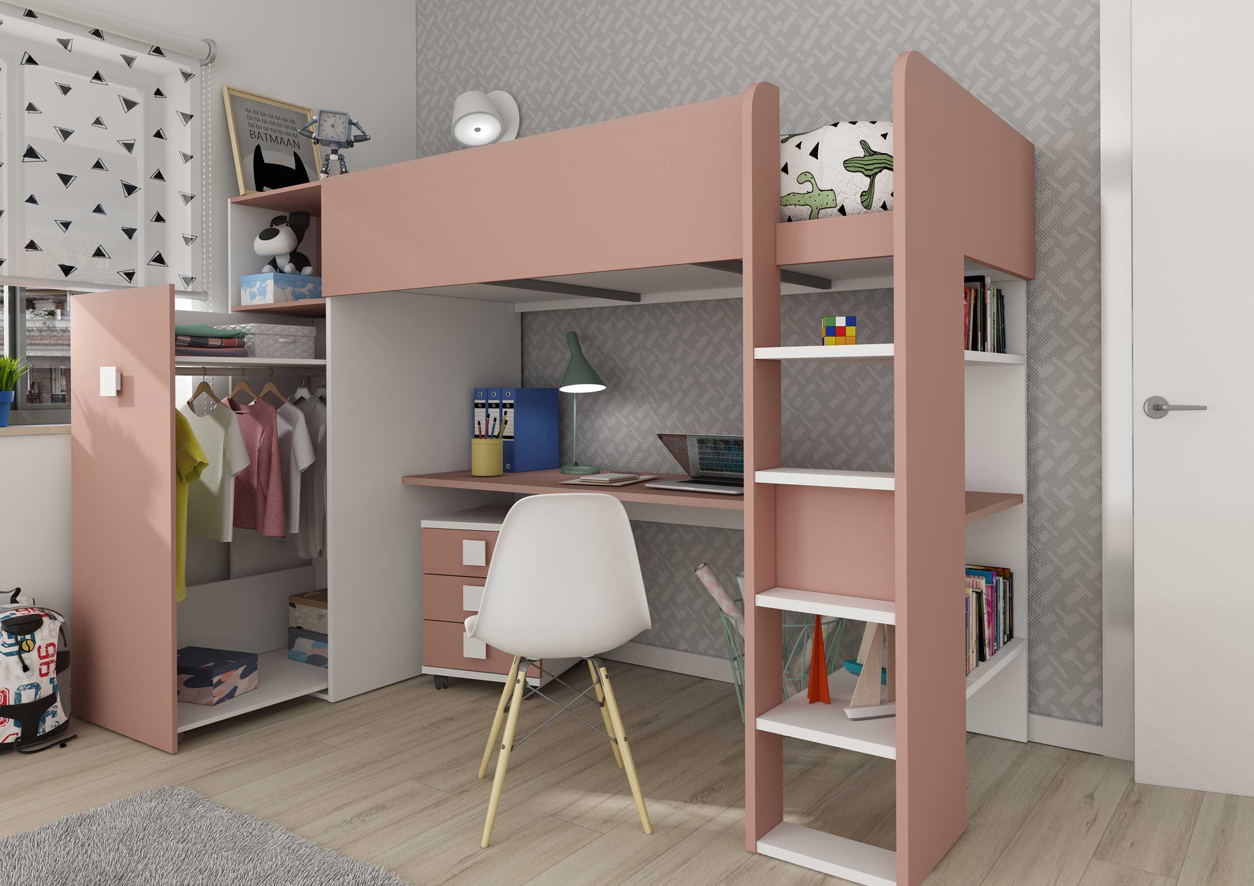 Armoire pour lit mezzanine Jet - vieux rose - Image 8