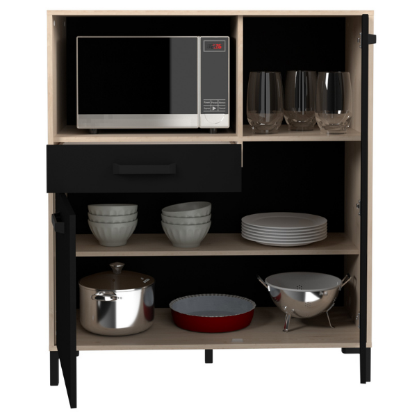 Armoire pour micro-ondes Felicity 100cm, 2 portes & 1 tiroir - décor chêne/noir - Image 5