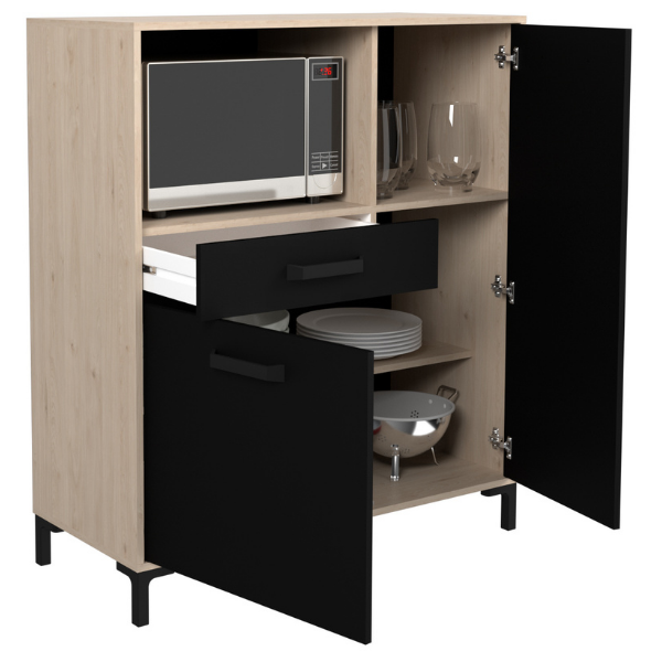 Armoire pour micro-ondes Felicity 100cm, 2 portes & 1 tiroir - décor chêne/noir - Image 6