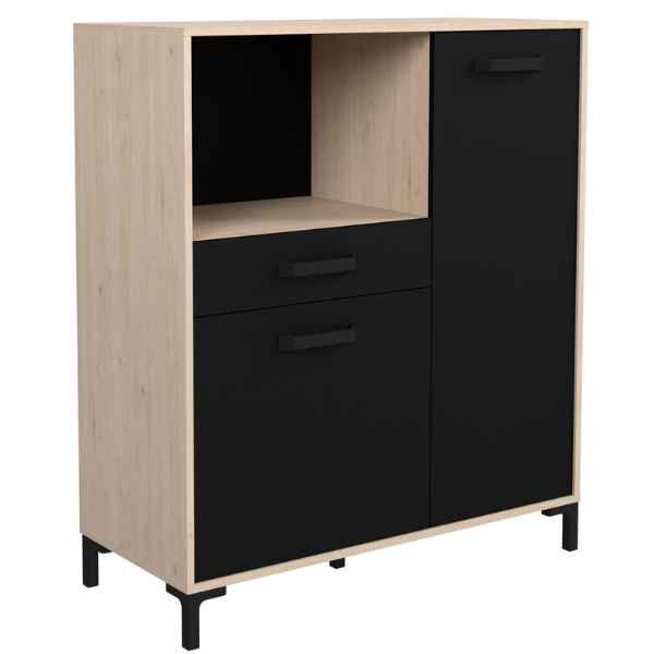 Armoire pour micro-ondes Felicity 100cm, 2 portes & 1 tiroir - décor chêne/noir - Image 8