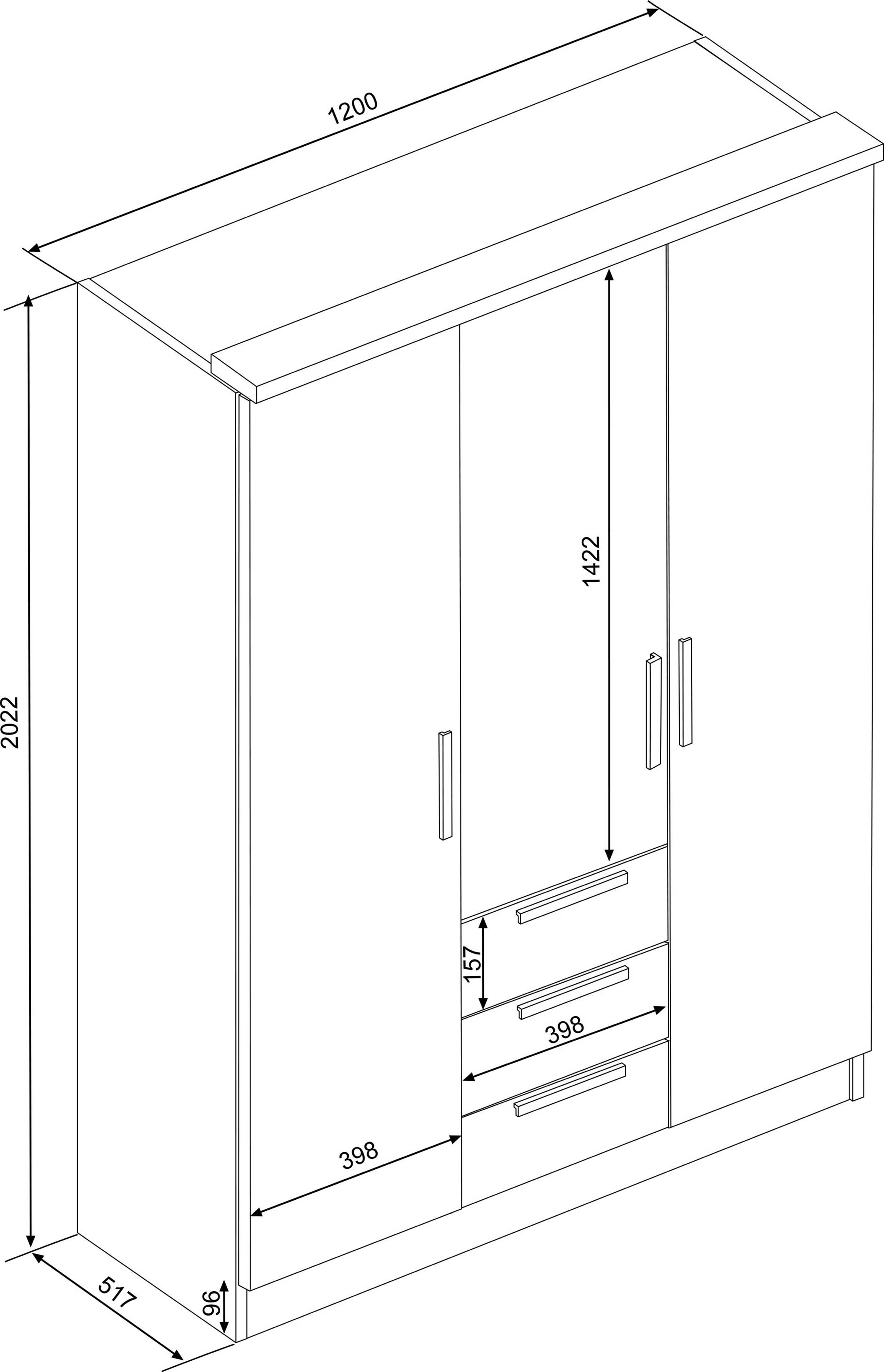 Armoire Ramos 120cm avec 3 portes & 3 tiroirs - blanc - Image 3