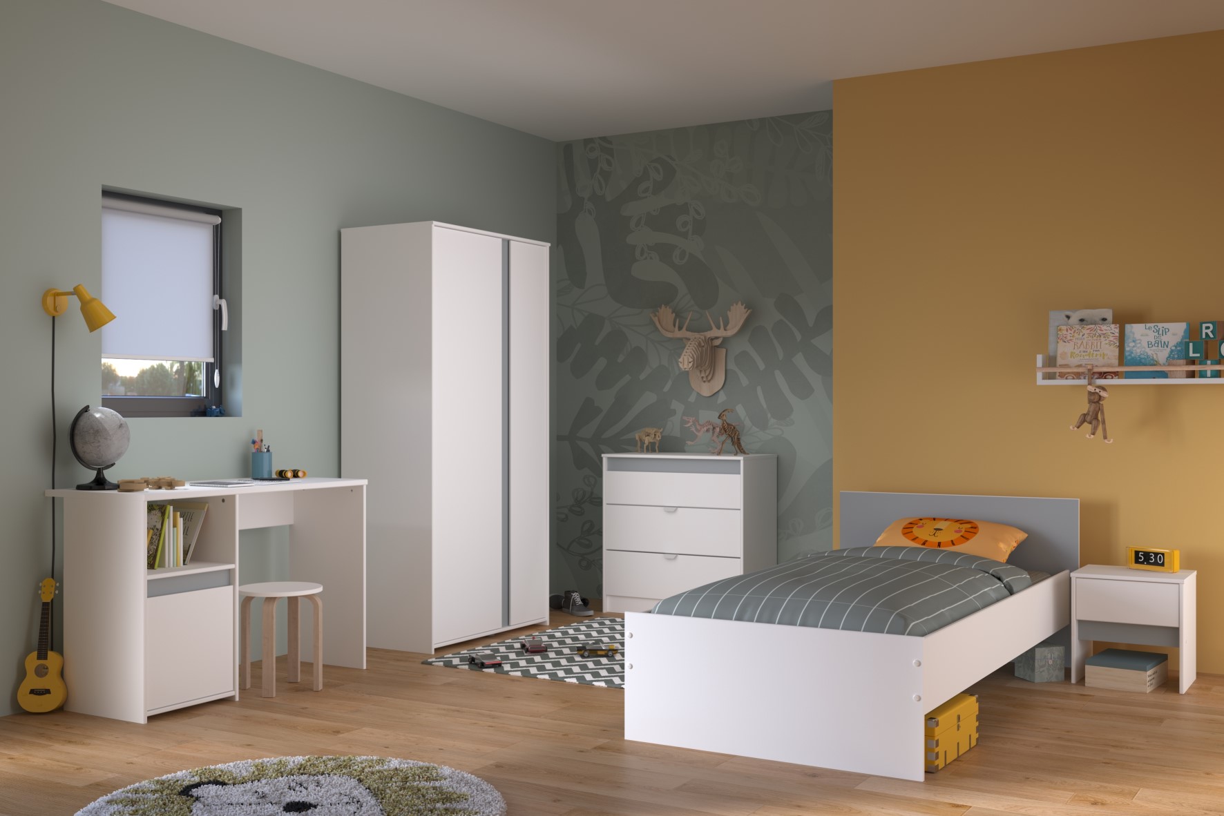 Armoire Rue avec 2 portes - blanc/gris ou blanc/rose - Image 2