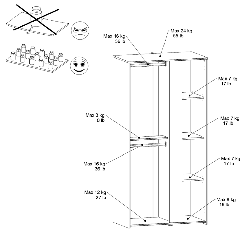 Armoire Rue avec 2 portes - blanc/gris ou blanc/rose - Image 5