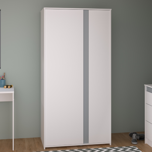 Armoire Rue avec 2 portes - blanc/gris ou blanc/rose