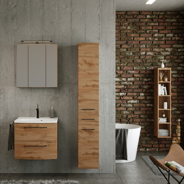 Armoire salle de bain ouverte Malvo 25cm 4 étagères - chêne - Image 2
