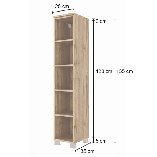 Armoire salle de bain ouverte Malvo 25cm 4 étagères - chêne - Image 3
