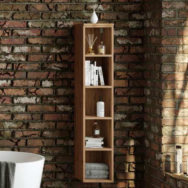 Armoire salle de bain ouverte Malvo 25cm 4 étagères - chêne