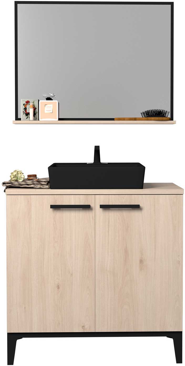 Armoire salle de bains Dotan à 2 portes & miroir  - chêne - Image 6