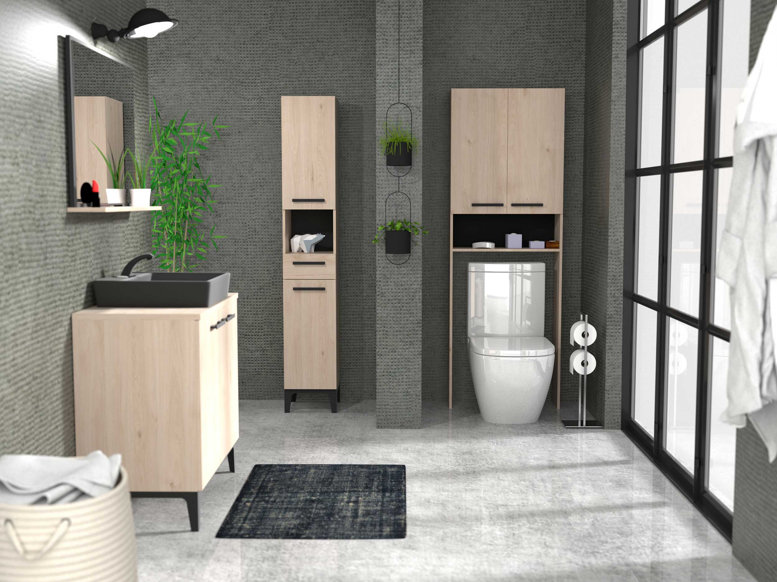 Armoire salle de bains Dotan à 2 portes & miroir  - chêne - Image 7