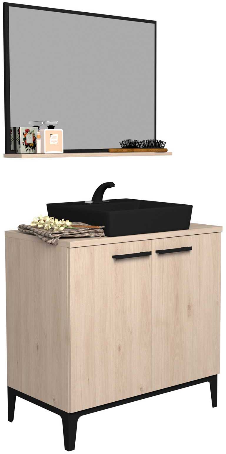 Armoire salle de bains Dotan à 2 portes & miroir  - chêne - Image 8