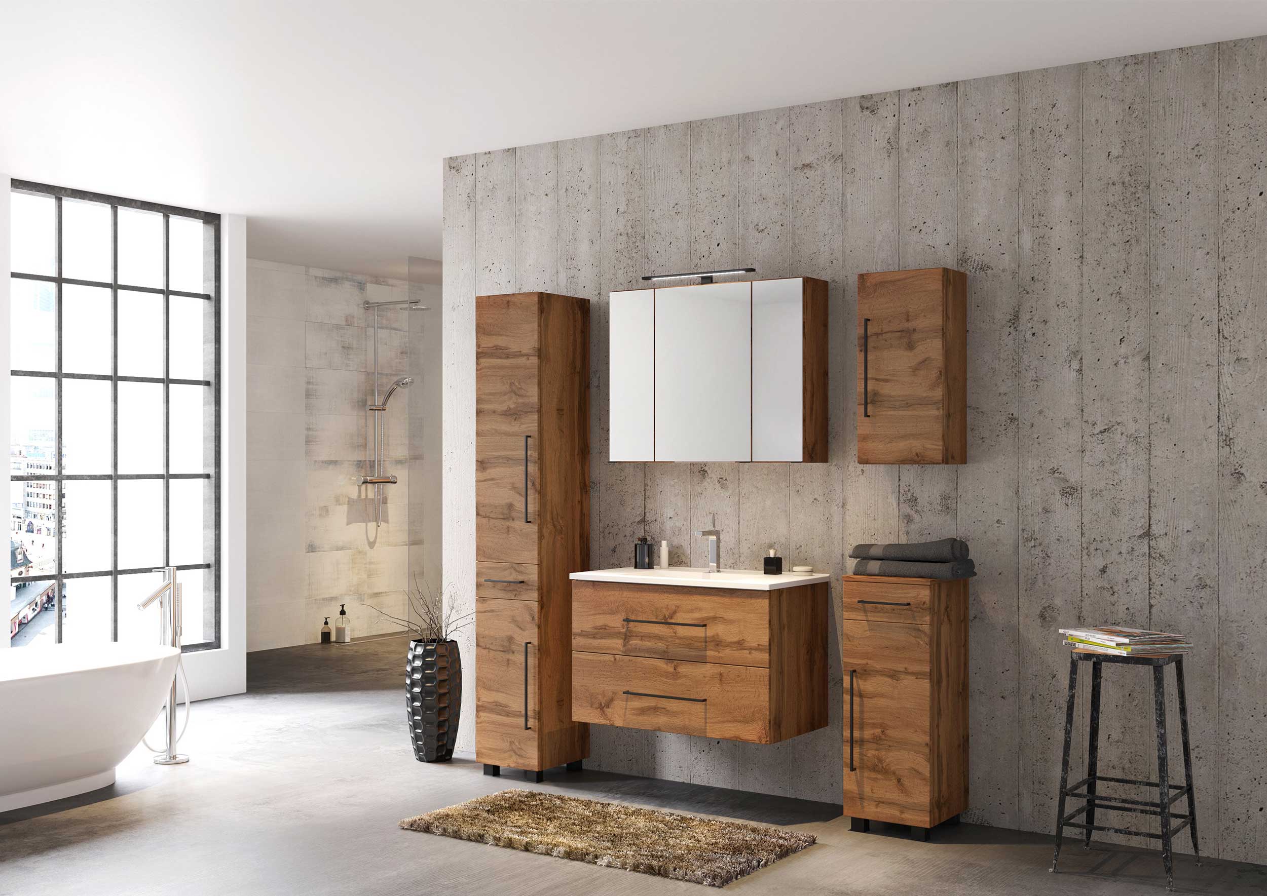 Armoire salle de bains Dusan 30cm à 1 porte & 1 tiroir - chêne wotan - Image 3