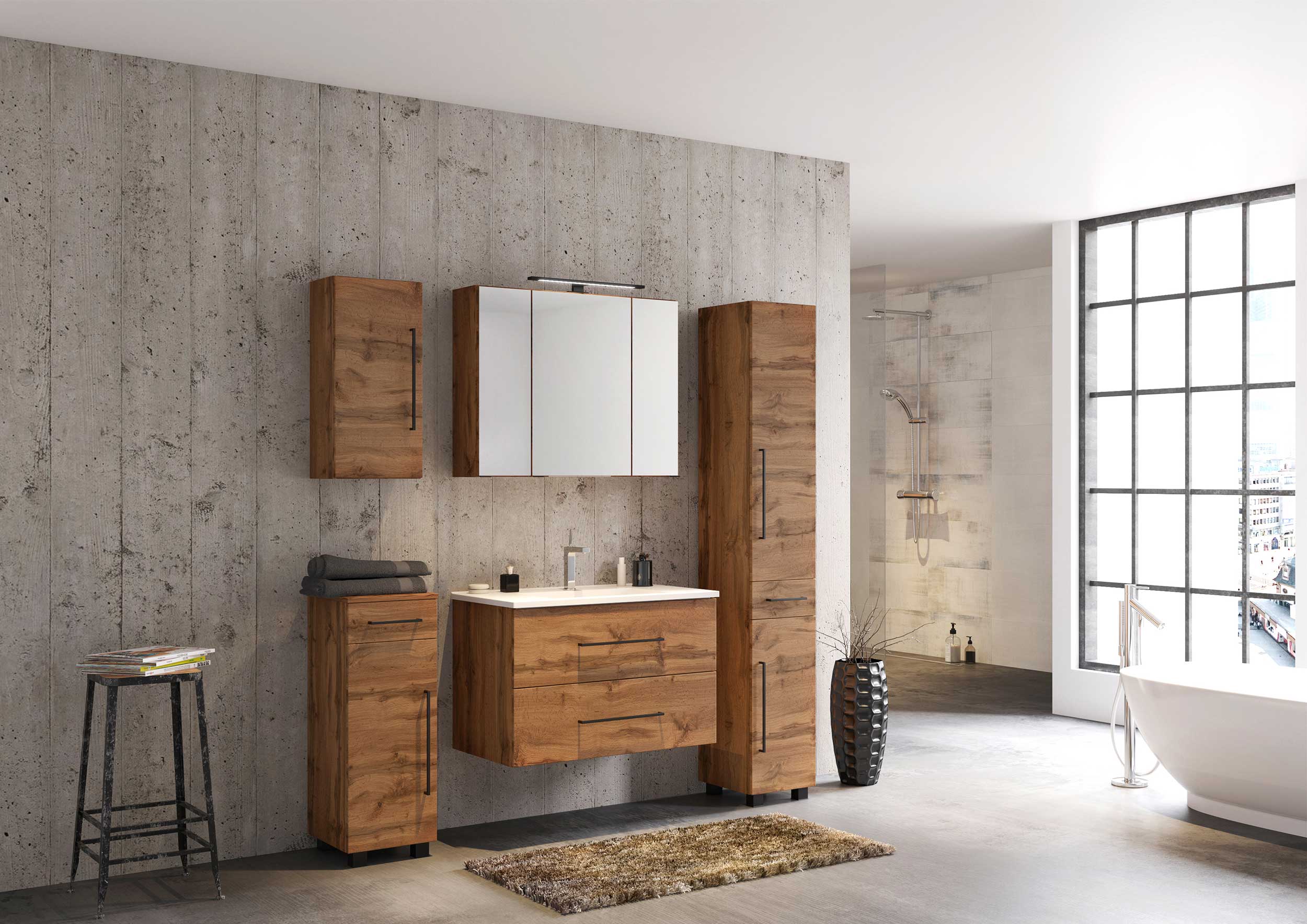 Armoire salle de bains Dusan 30cm à 1 porte & 1 tiroir - chêne wotan - Image 5