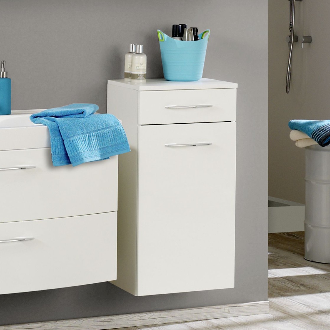 Armoire salle de bains Florent 40cm 1 porte & 1 tiroir - blanc