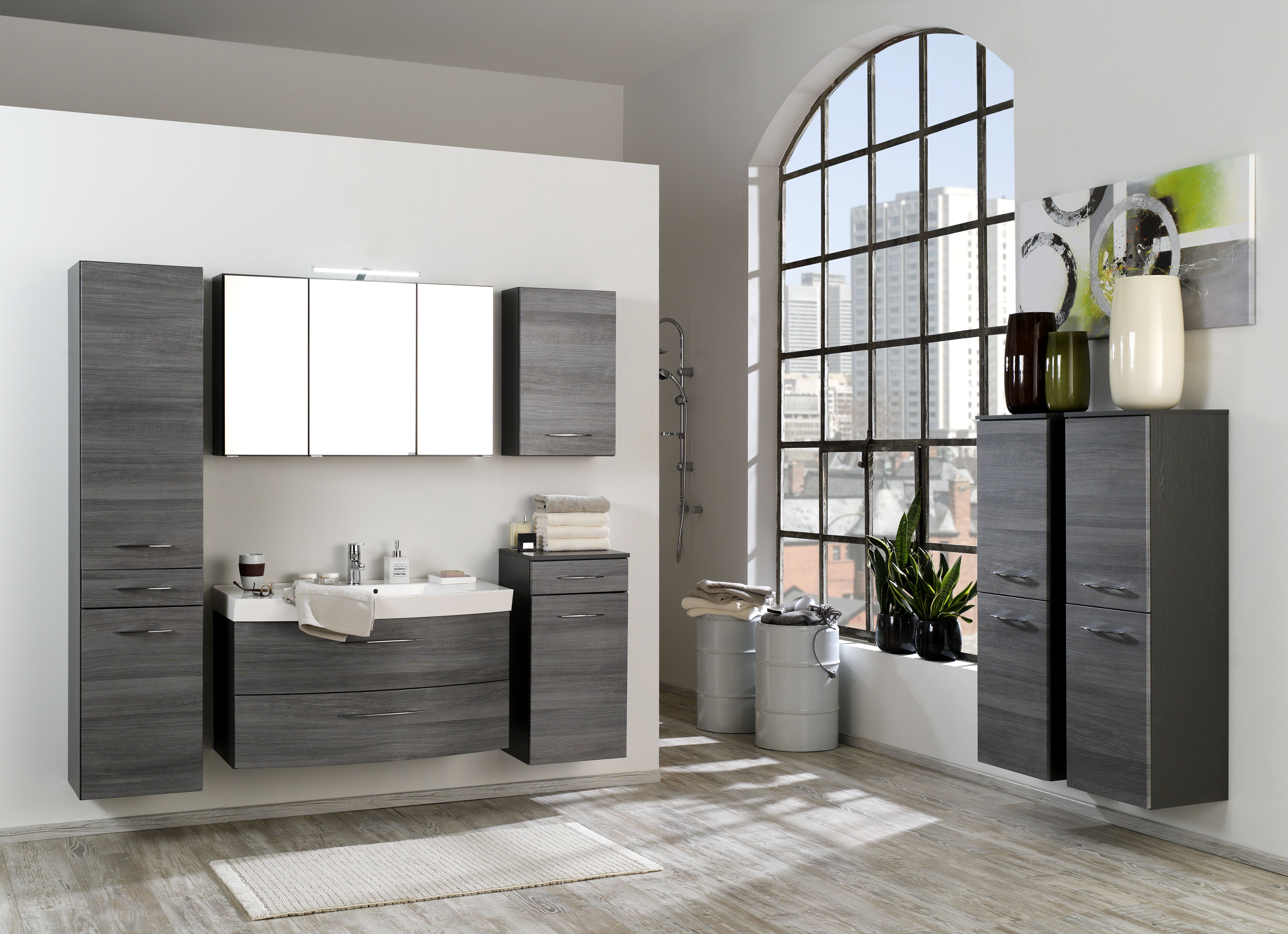 Armoire salle de bains Florent 40cm 1 porte & 1 tiroir - graphite/chêne gris - Image 2