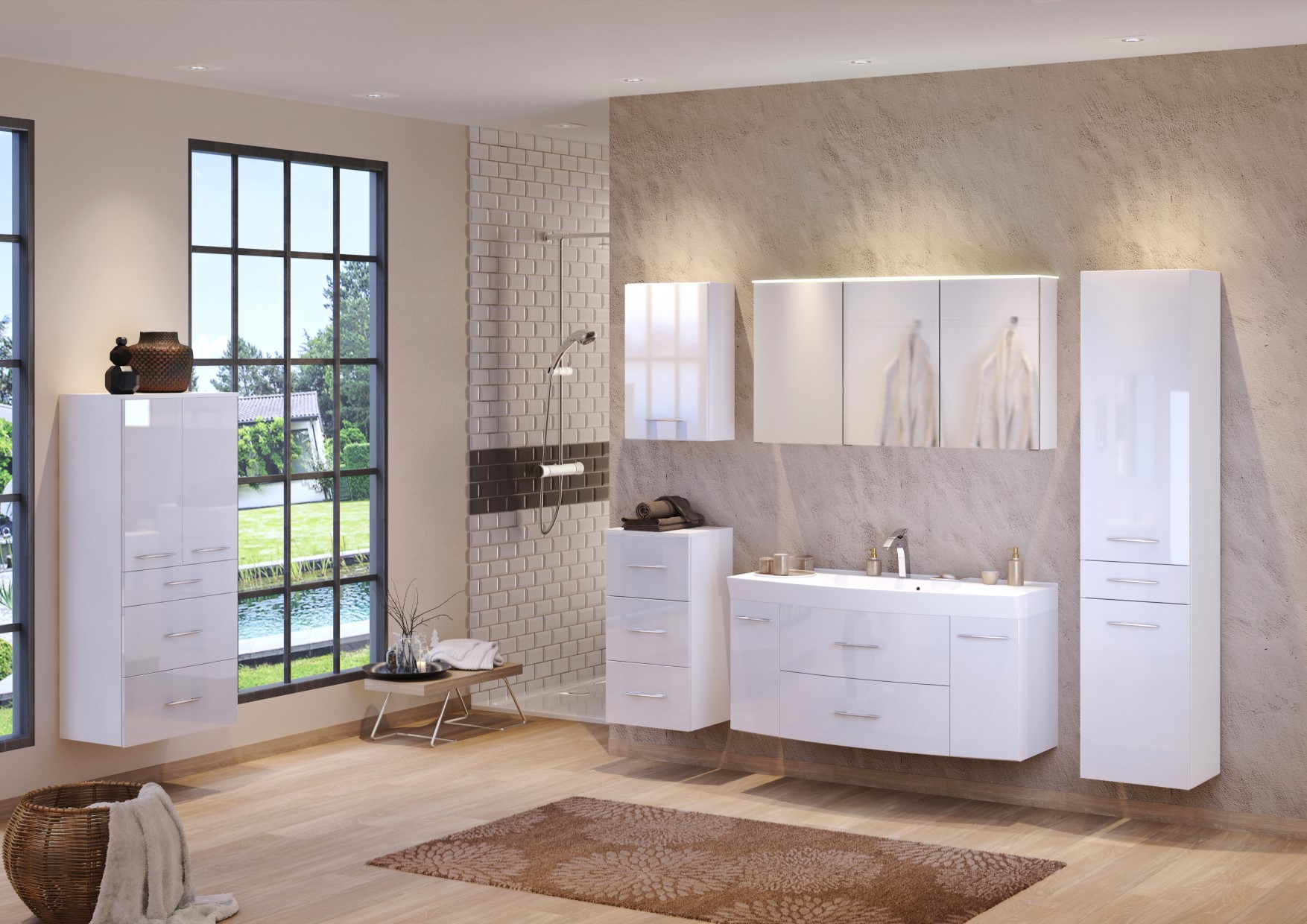 Armoire salle de bains Florent 60cm 2 portes & 3 tiroirs - blanc - Image 2