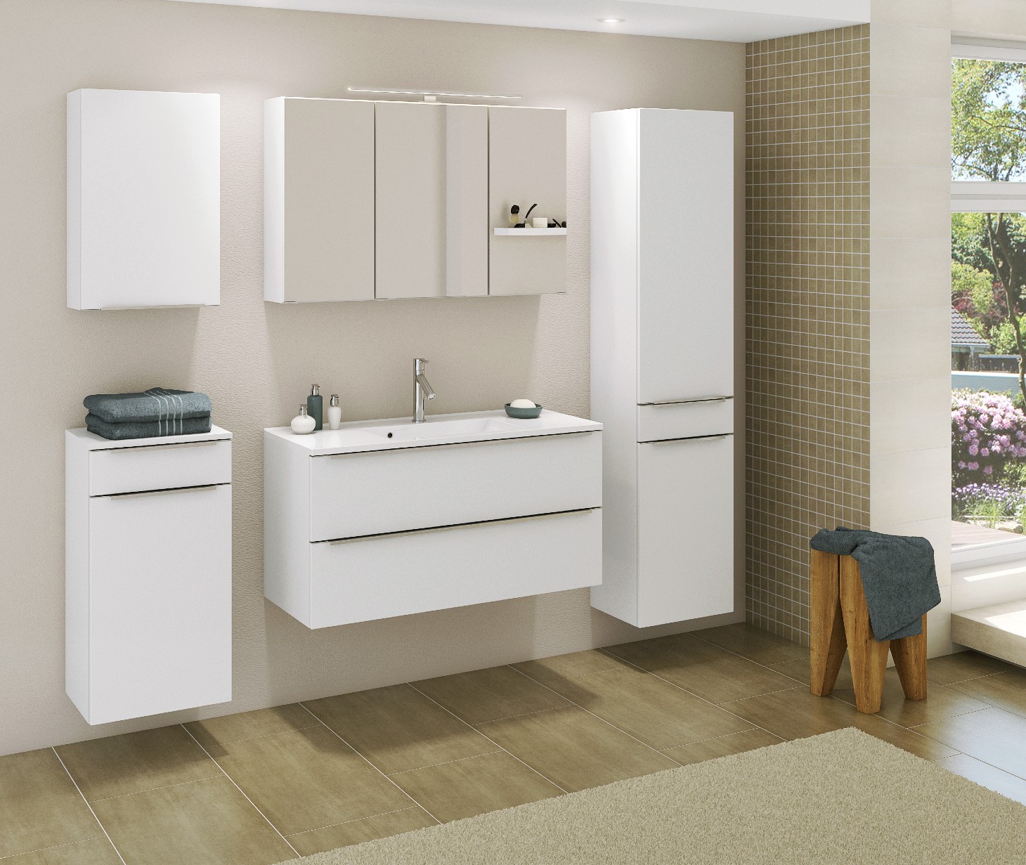 Armoire salle de bains Hansen 40cm 1 porte & 1 tiroir - blanc - Image 4