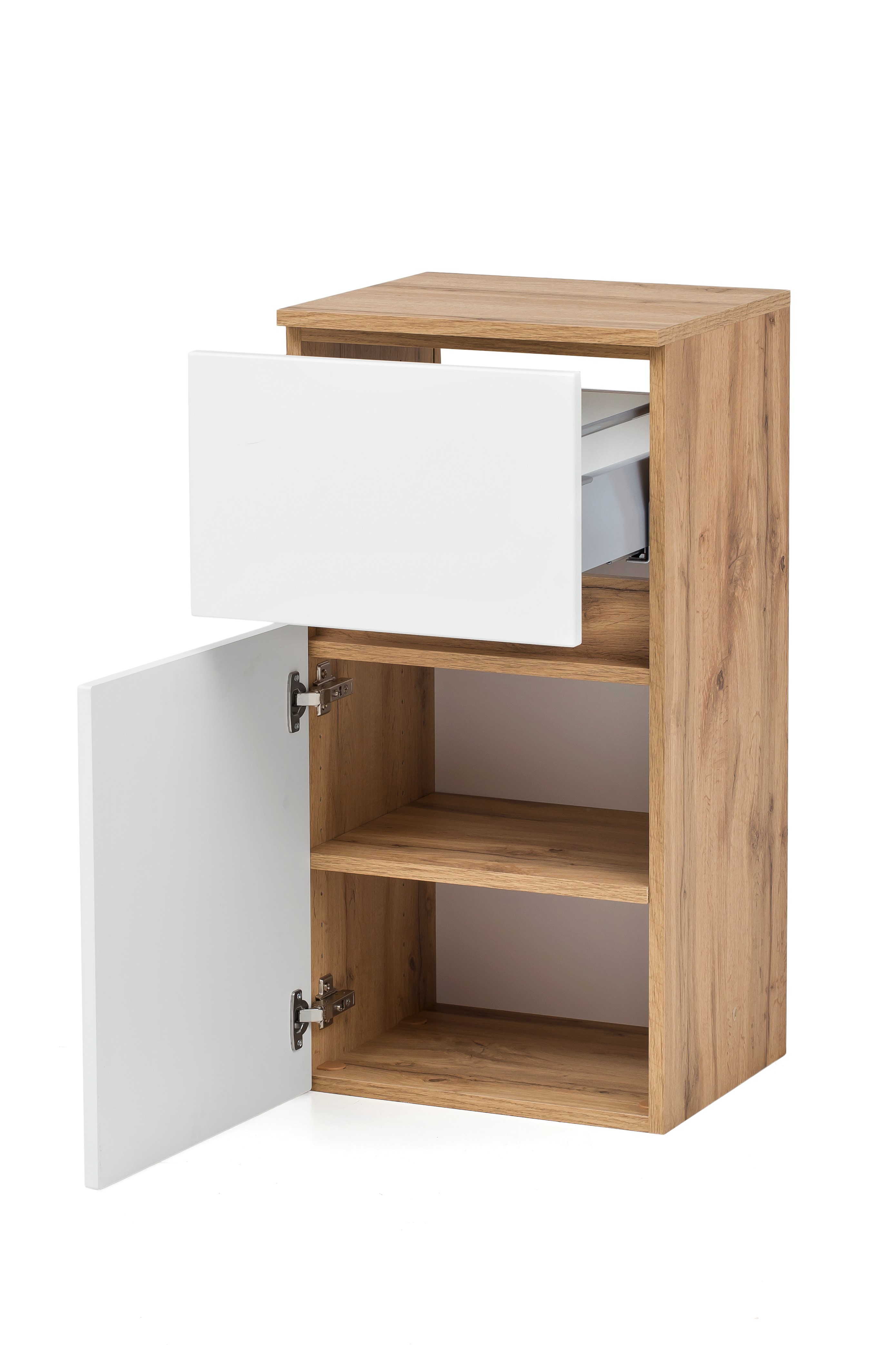 Armoire salle de bains Kornel/Luna 40cm 1 porte & 1 tiroir - chêne/blanc mat - Image 11