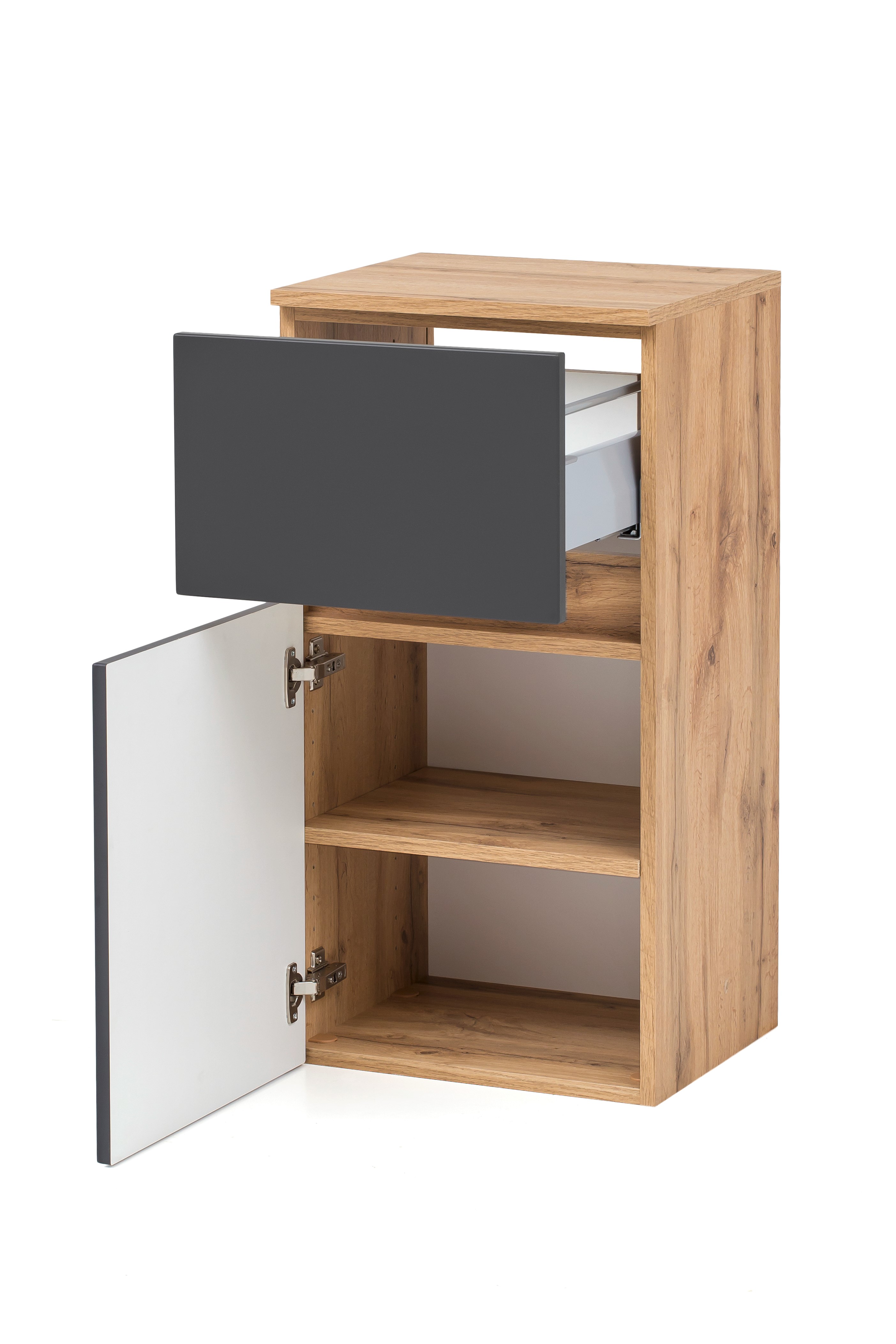 Armoire salle de bains Kornel/Luna 40cm 1 porte & 1 tiroir - chêne/gris mat - Image 9