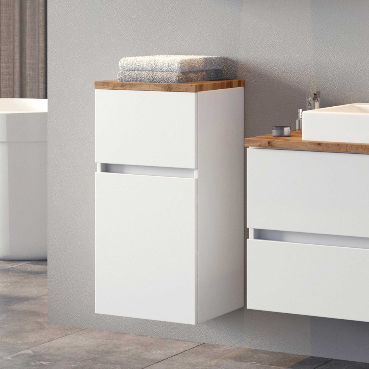 Armoire salle de bains Pisca 40cm 1 porte & 1 tiroir - blanc