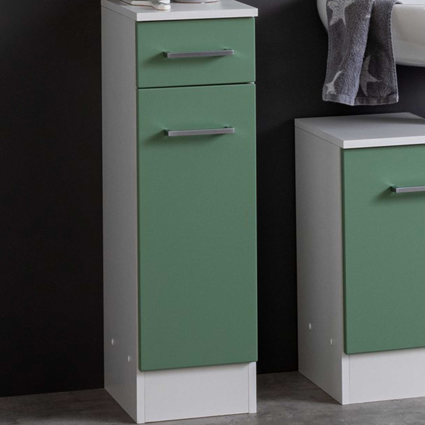 Armoire salle de bains Ricca 25cm 1 porte & 1 tiroir - blanc/vert