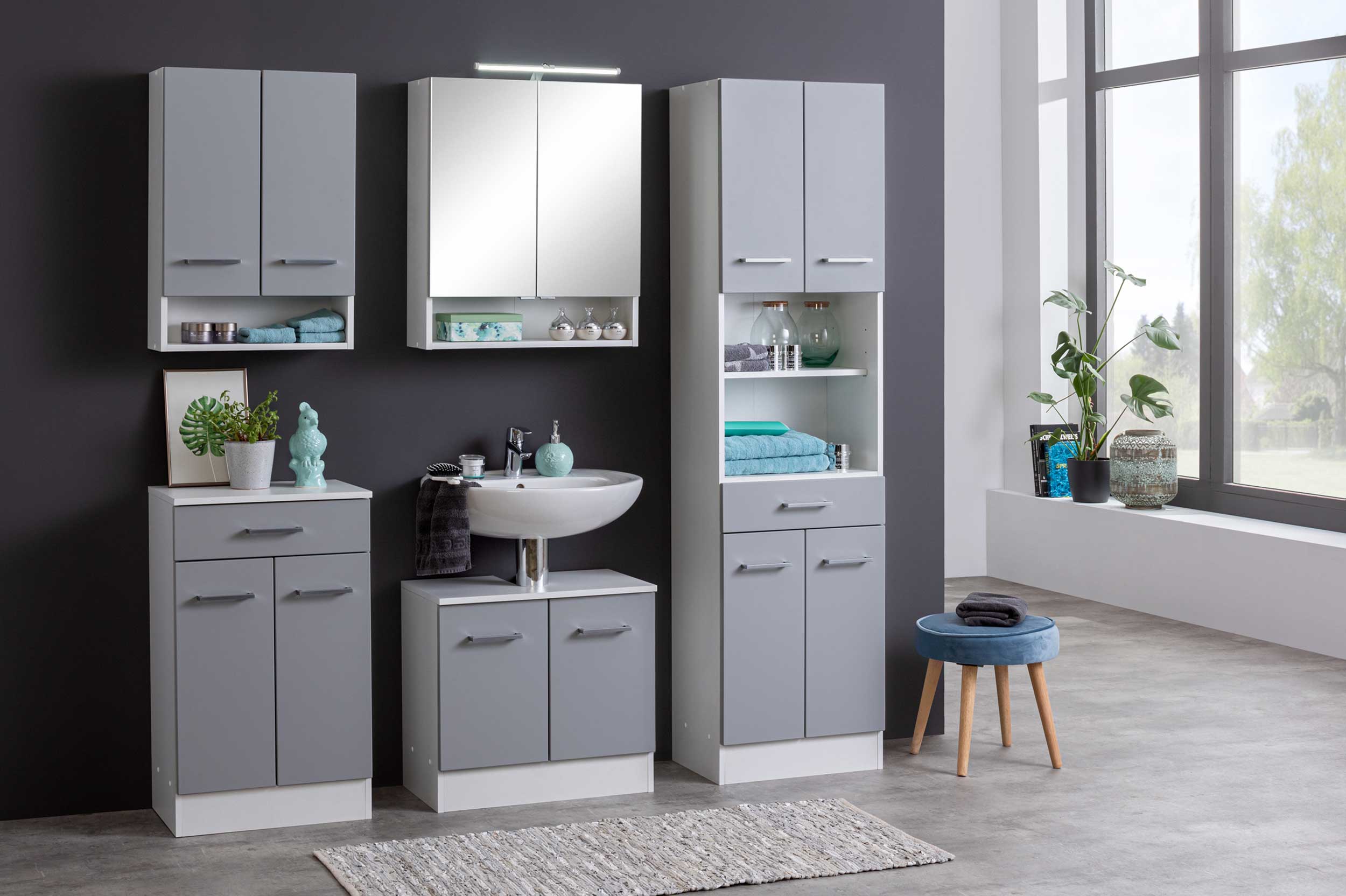 Armoire salle de bains Ricca 50cm 2 portes & 1 tiroir - blanc/gris clair - Image 10