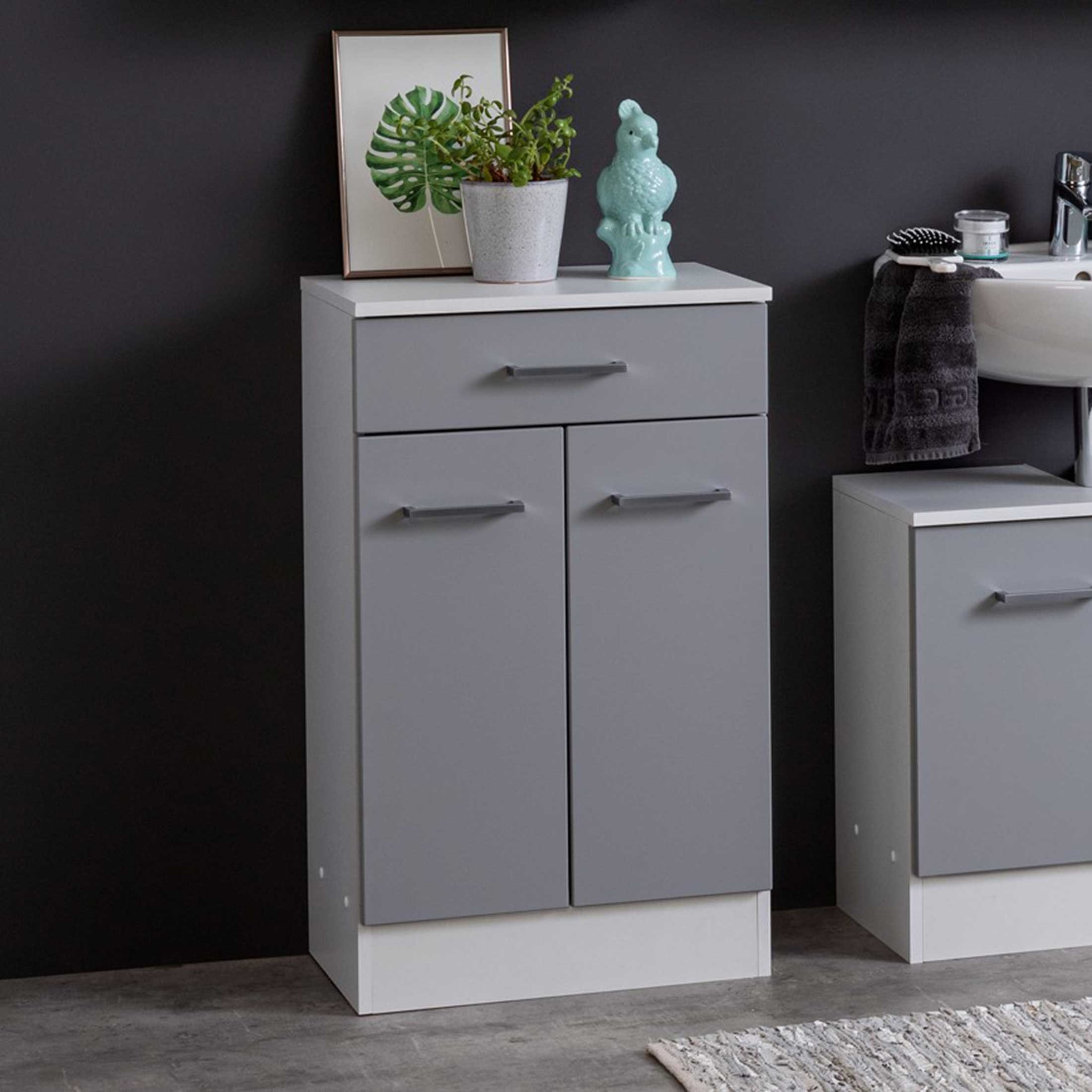 Armoire salle de bains Ricca 50cm 2 portes & 1 tiroir - blanc/gris clair