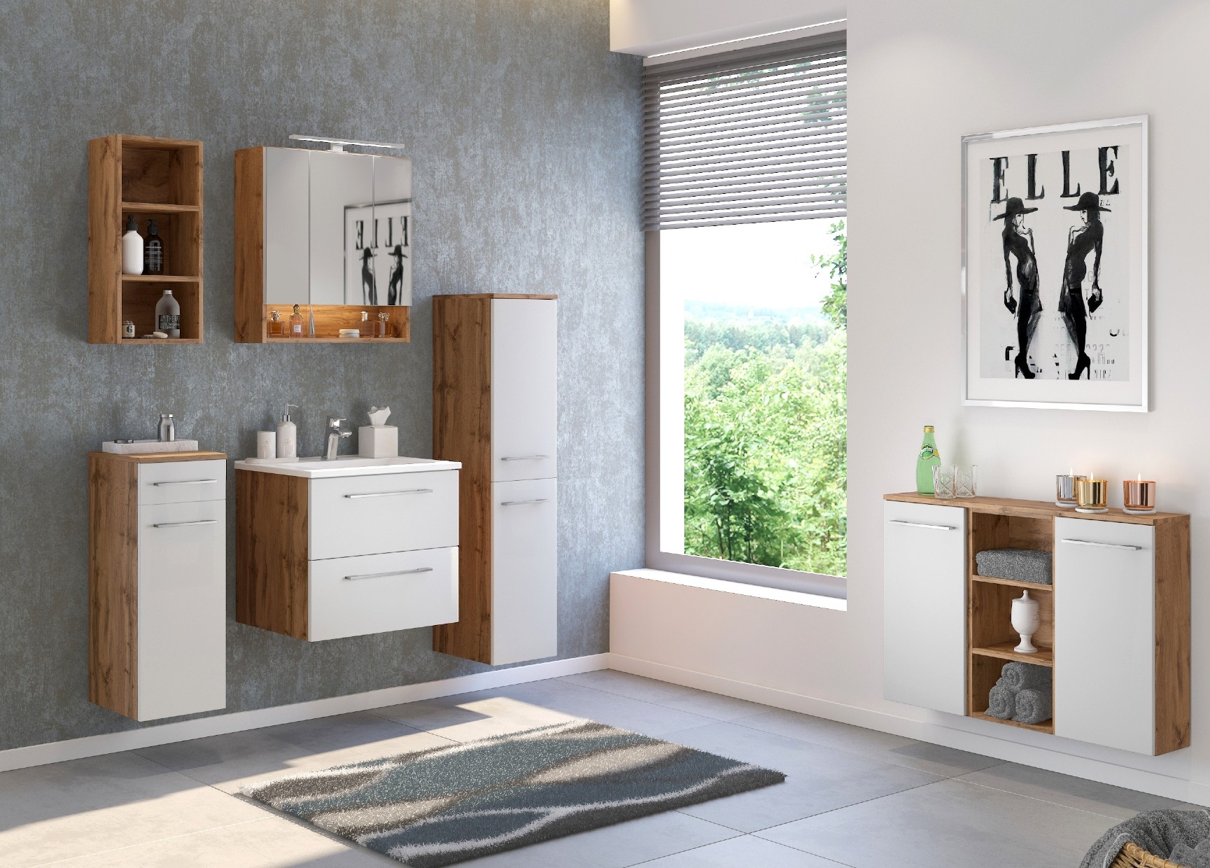 Armoire salle de bains Sefa 90cm 2 portes - chêne/blanc - Image 7