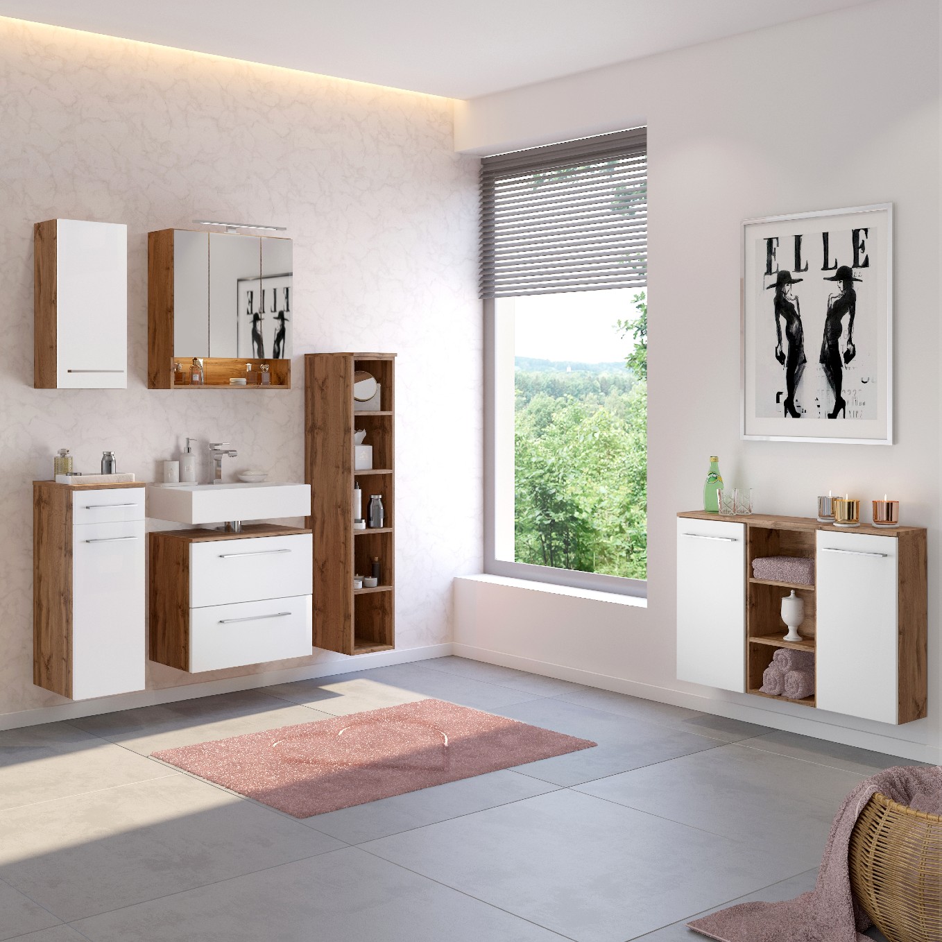 Armoire salle de bains Sefa 90cm 2 portes - chêne/blanc - Image 9