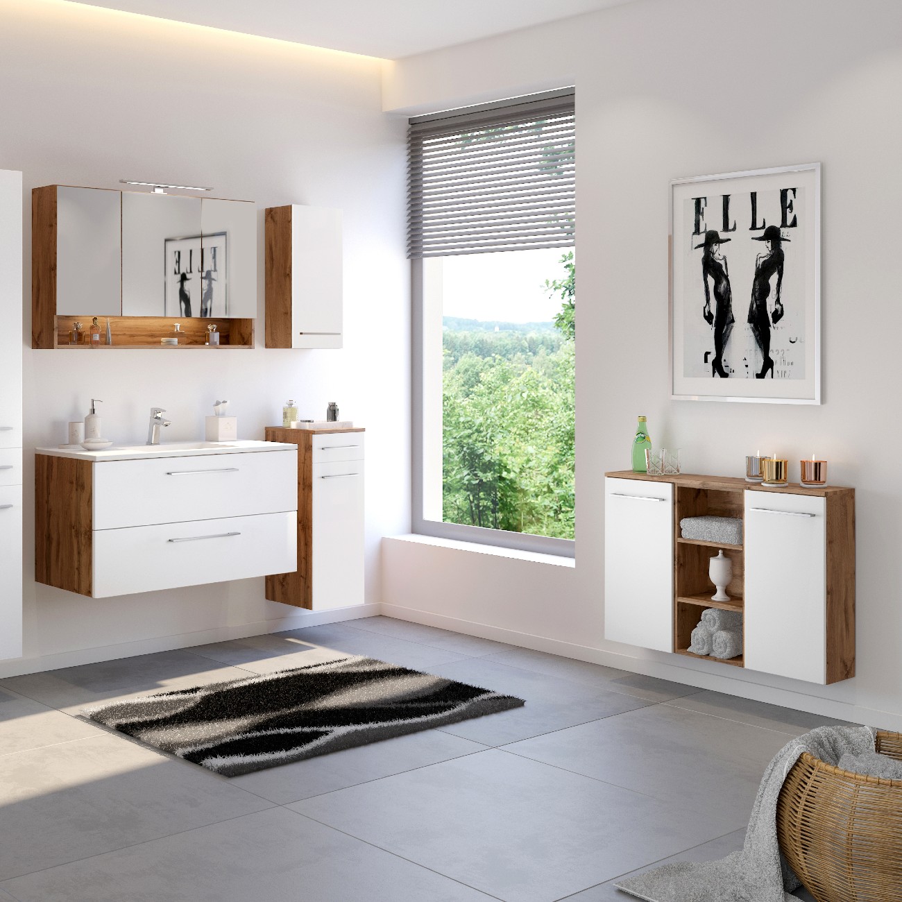 Armoire salle de bains Sefa 90cm 2 portes - chêne/blanc - Image 10