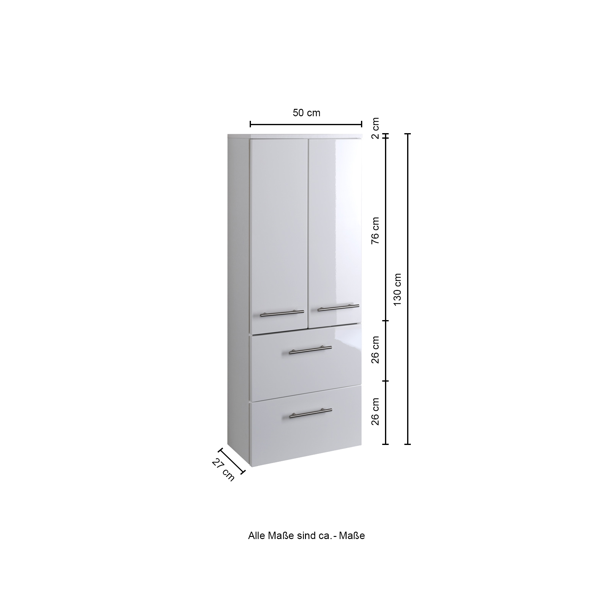 Armoire salle de bains Small 50cm 2 tiroirs & 2 portes - blanc brillant - Image 5