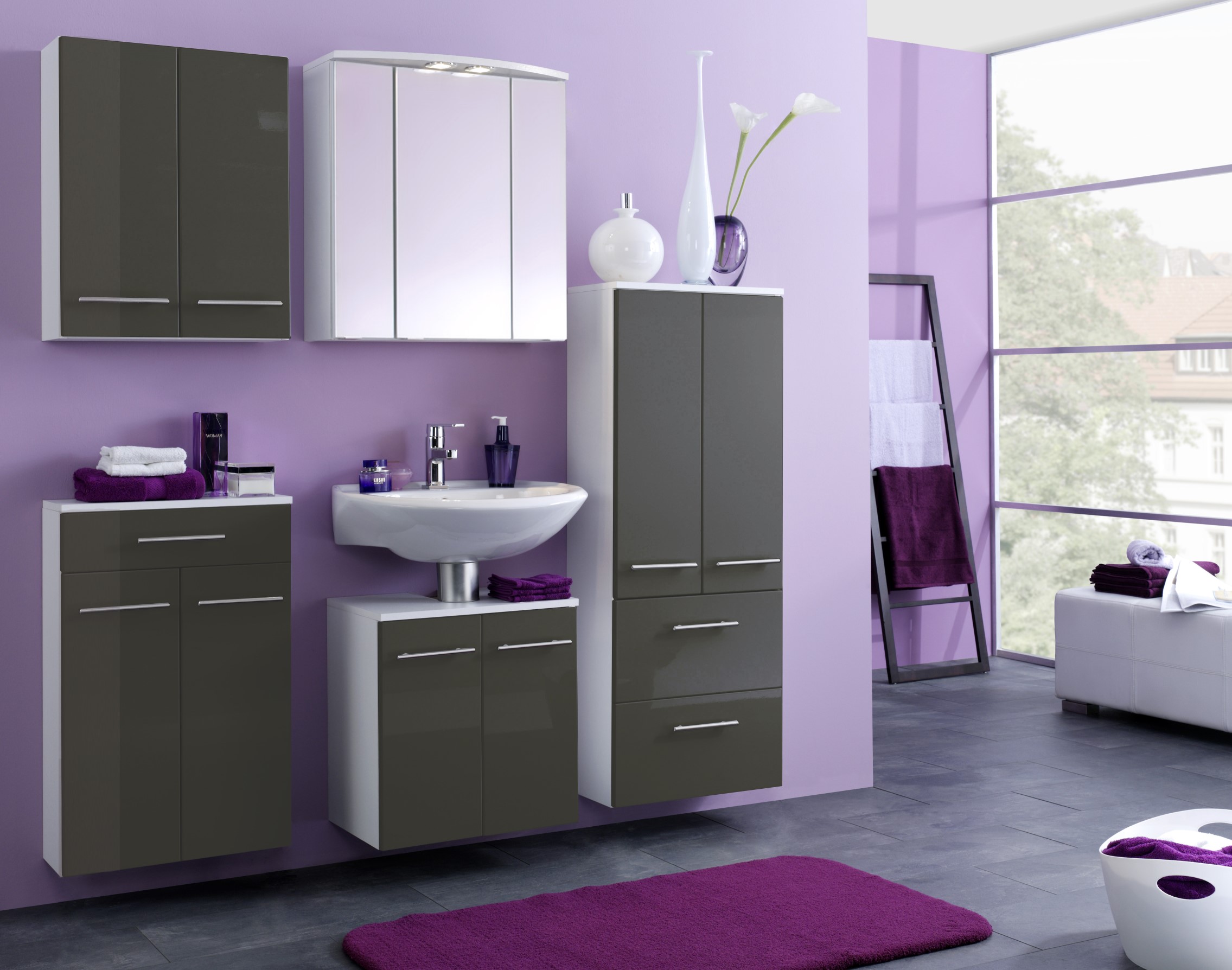 Armoire salle de bains Small 50cm 2 tiroirs & 2 portes - gris brillant - Image 2